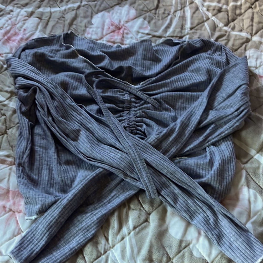 Gray shirt crop top